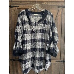 Antilia Femme Plaid Button Up 3/4 Roll Tab Sleeve Blouse